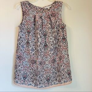 Women’s Boho Print Sleeveless Tunic Blouse Small Red Navy Pink Ivory Boho-chic